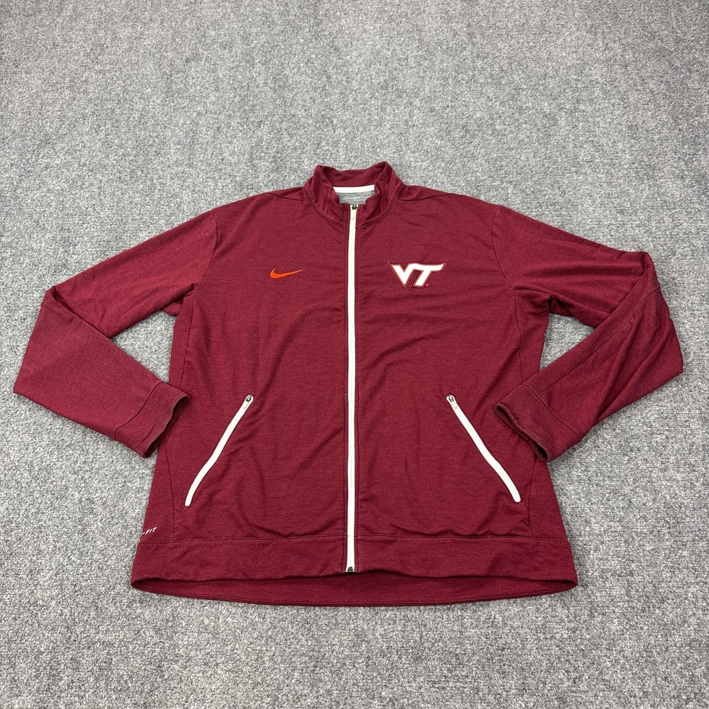Virginia Tech Hokies Jacket Mens 2XL Red NCAA Football Nike Dri Fit Full Zip